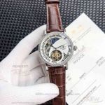 AAA Replica Patek Philippe Complications Skeleton Tourbillon Moonphase 42 MM Leather Strap Watch